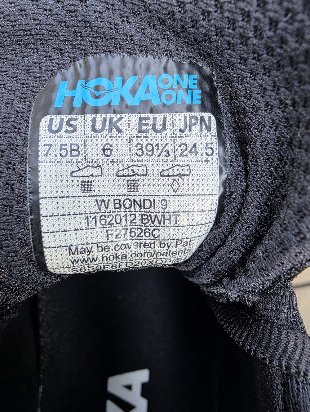 Hoka Bondi 9 1162012 BWHT Black/White Running Shoes Women's Size 7.5 B Worn 1x - Picture 9 of 9